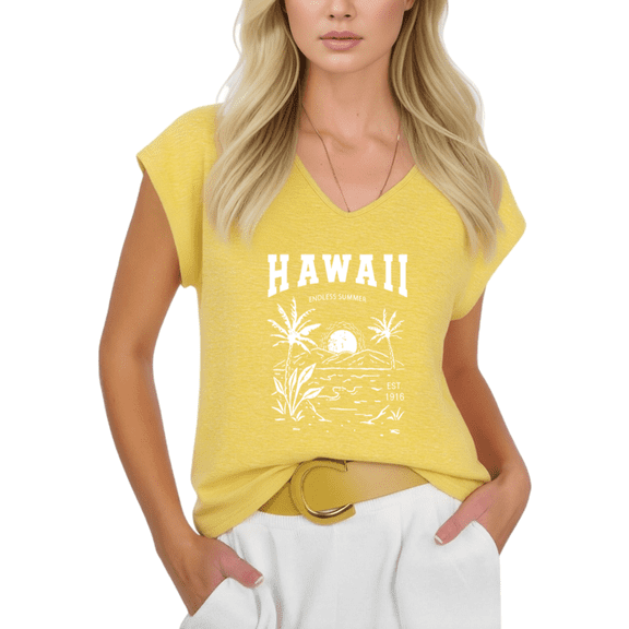 Cozymy Women V-Neck Sleeveless T-Shirt Hawaii Endless Summer Palm Tree Graphic Casual Plus Size Tee S-5XL