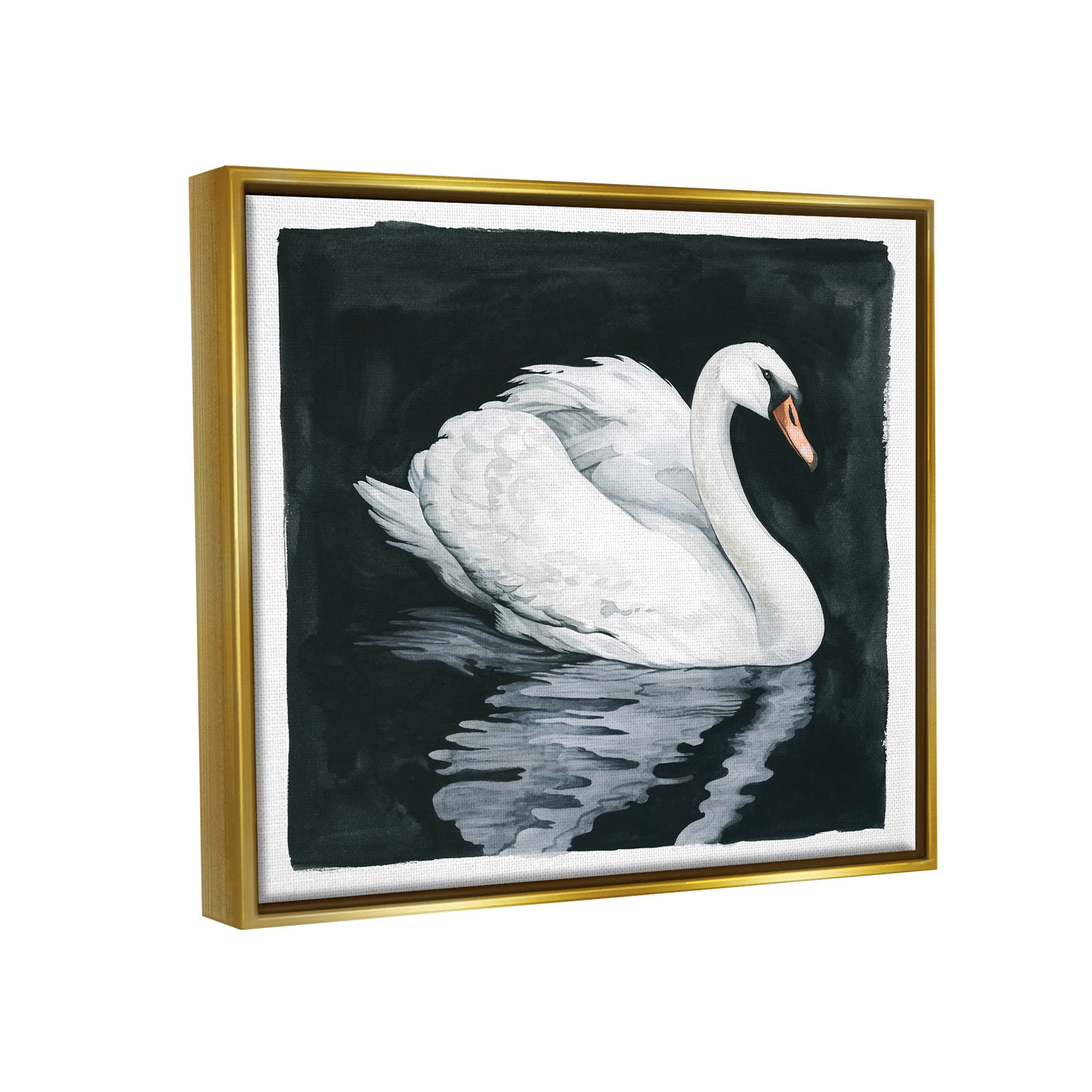 Elegant Swan Reflection Portrait Animals & Insects Graphic Art Metallic Gold Framed Art Print Wall Art