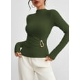 thumbnail image 5 of Pink Queen Spring 2026 Women's Summer Mock Neck Long Sleeve Tops Pleated Wrap Waist with Metal Buttons Stretch Slim Fit Shirts, 5 of 7