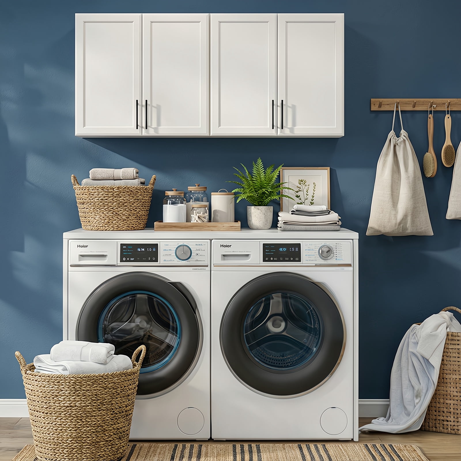 47" W Laundry Room Cabinets Wall Mounted, Upper Cabinets with Adjustable Shelf, Wall Storage Cabinet for Bathroom/Kitchen/Restroom