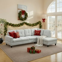 Hommoo Sofa Set, Flannel 2-Piece Couch Living Room Sofa Set, Light Grey