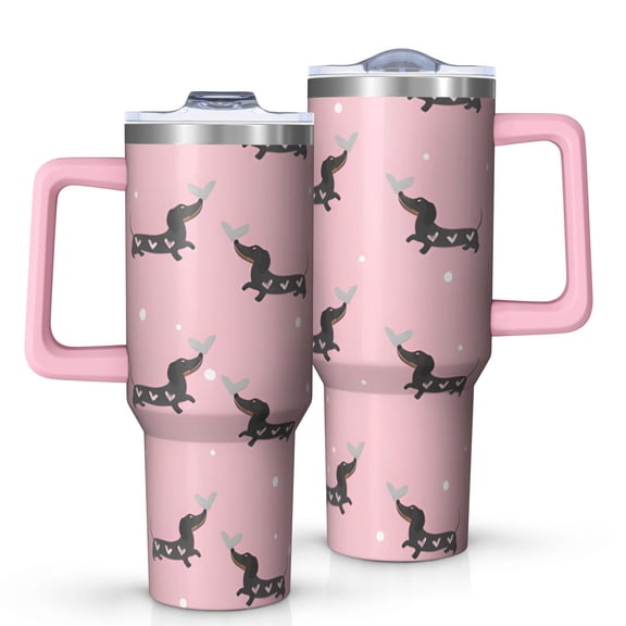 OBREWU Cute Cartoon Dachshund Tumbler with Handle and Lid,Cute Cartoon Dachshund 40oz Double Wall Vacuum Insulated Tumbler,Cups Gift for Women and Men
