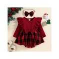thumbnail image 2 of Spewahor Infant Baby Girls Fall Romper Dress 0 6 12 18 24 Months Plaid Round Neck Ruffles Long Sleeve Bowknot Skirt Hem Jumpsuits with Headband, 2 of 9