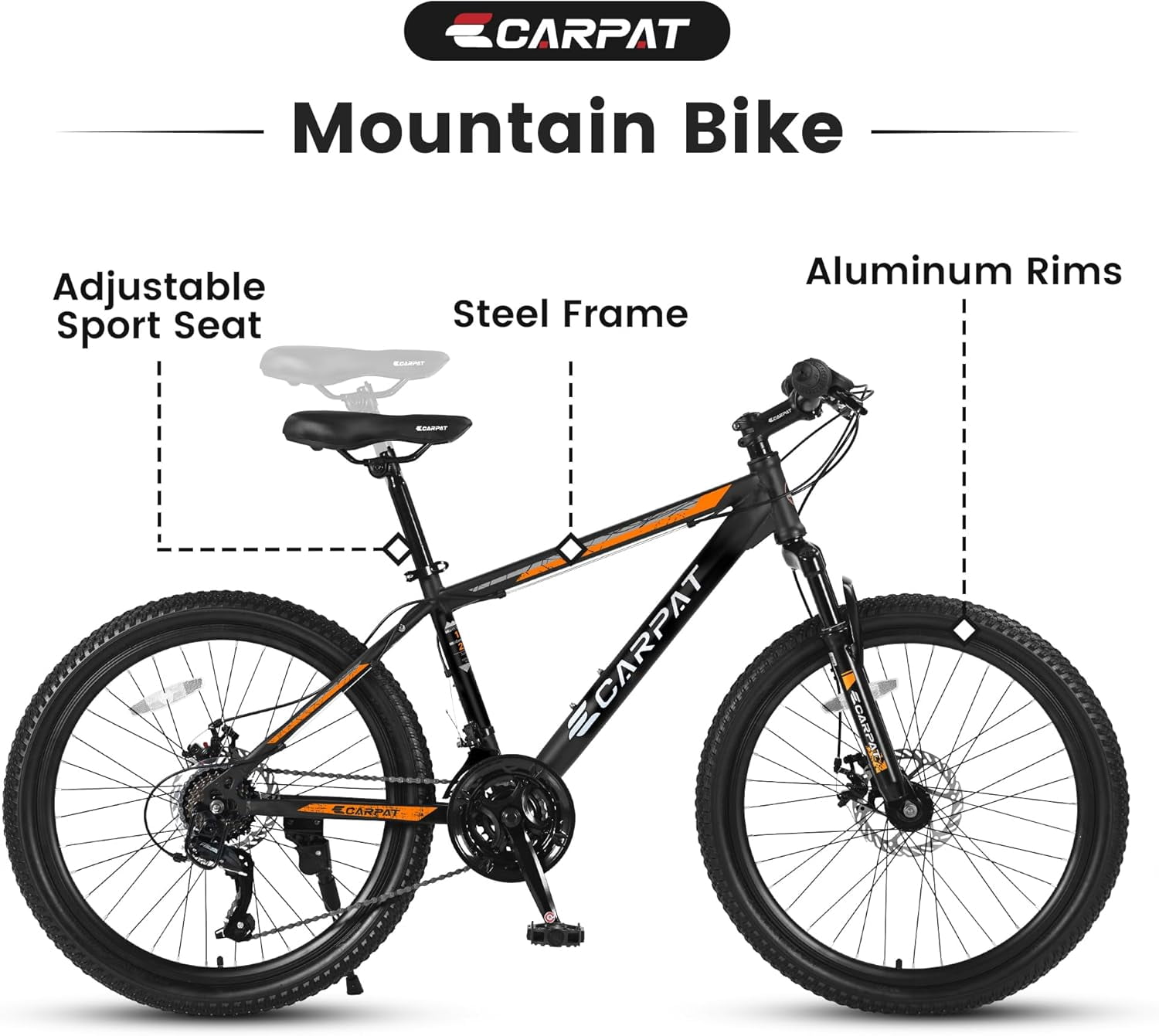 26" Full Suspension Mountain Bike, Dual Shock Absorbers and Disc Brakes, 21-Speed, for Adults Trail Riding