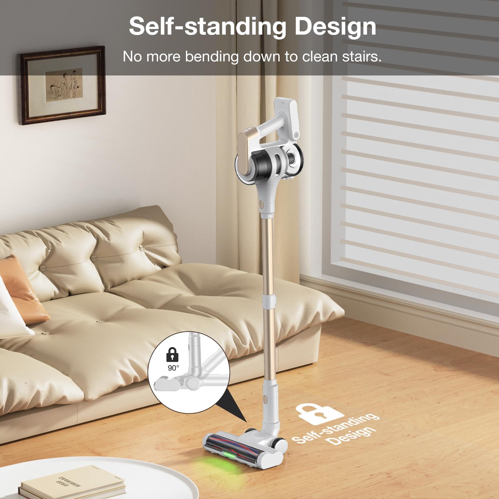 MOOSOO Cordless Vacuum, Powerful But Quiet Stick Vacuum, Lightweight Vacuum Cleaner For Hard Floors, Carpets, Pet Hair