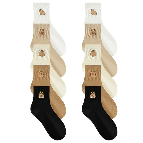 Capybaras Printed Cotton Ankle Socks 5 Pairs Soft Warm Sock Breathable Fun Casual Wear Christmas Gift For Women And Girls