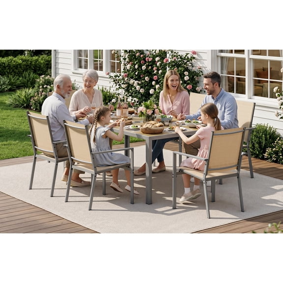 Patio Dining Set, Asofer Outdoor Dining Set for 6 with Umbrella Hole, Waterproof Material for Garden, Backyard, Lawn