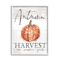 Autumn Harvest Seasonal Rustic Patterned Pumpkin Sign Botanical & Floral Graphic Art Framed Art Print Wall Art