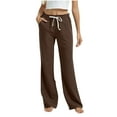thumbnail image 2 of DPTALR Women's Wide Leg Corduroy Pants,Elastic Waist,Adjustable Drawstring,with Pockets,Brown,Size M, 2 of 9