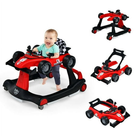 4-in-1 Foldable Activity Push Walker with Adjustable Height - Red