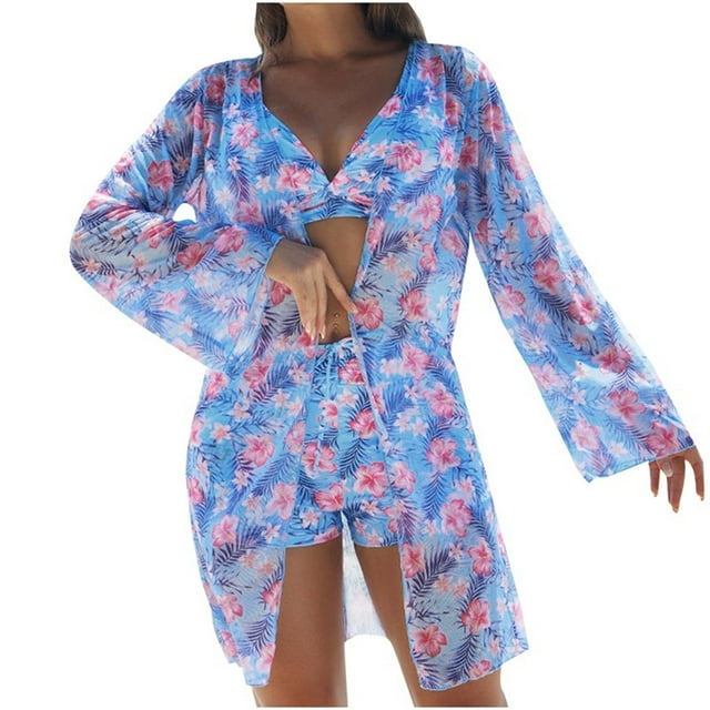 Trajes de Baño de Bikini de Mujer con Correas Impresas V Sexy Split Set de Tres Piezas, Diseño de Corte Alto para la Piscina de Playa Y las Vacaciones de Verano