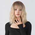 thumbnail image 2 of Women's Curly Wig Party Costume Wig Trendy Golden Gradient Hair Wigs with Bangs Cute Wavy Hair Wig with Hair Net for Women Party Daily Use, 2 of 5