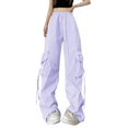 thumbnail image 1 of Gibobby Pantalones tipo cargo mujer 2023 Pantalones cargo Mujer Ropa holgada de ajuste relajado Pantalones negros Cintura alta Cremallera Cintura delgada con cordón(Morado,CH), 1 of 3