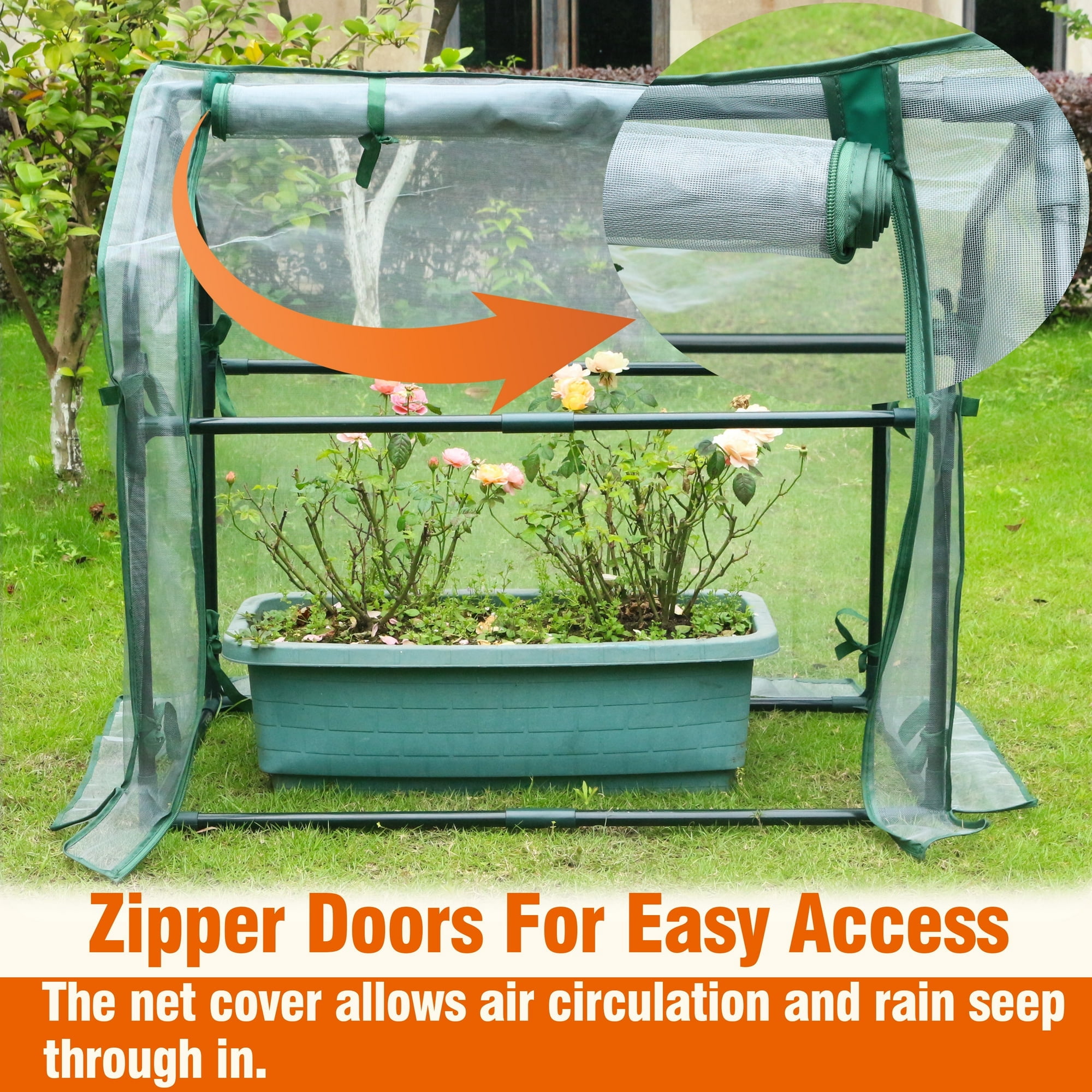 Gardzen Mini Greenhouse with Garden Netting Cover, Mesh Plant Protector for Plants 36.2"(L) x18.9(W) x33.3(H)