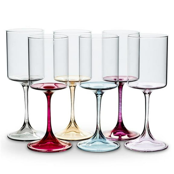 9.5 in. Slender Wine Glasses, Assorted Color - Set of 6