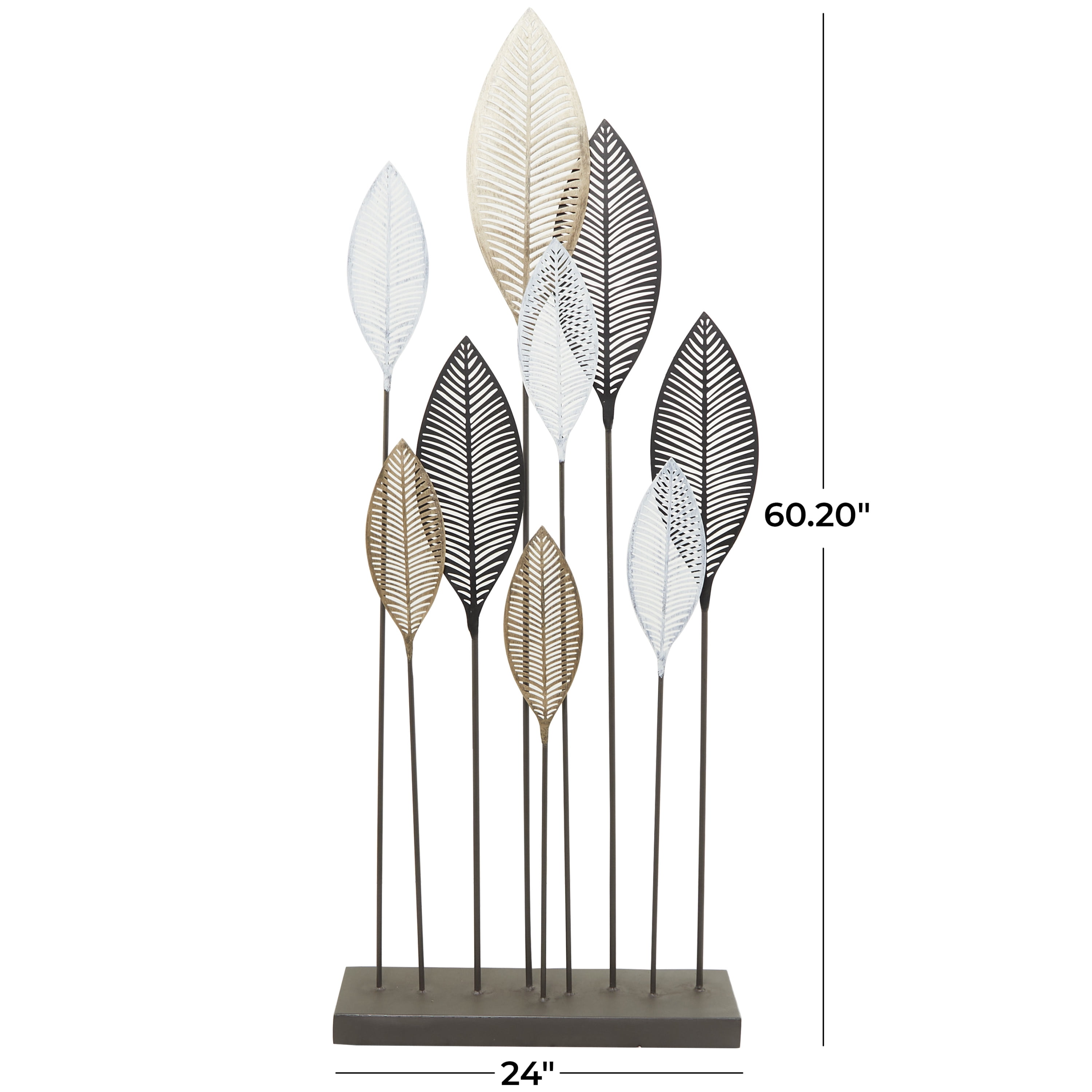 24" x 60" Bronze Metal Leaf Sculpture with Black Base, by DecMode