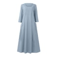 thumbnail image 4 of LYXSSBYX Womens Plus Size Dresses Clearance Women's Fashion Long Sleeve Color Cotton Linen Round Neck Pocket Dress, 4 of 5