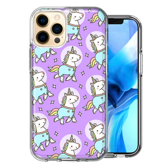 MUNDAZE For Apple iPhone 12 Pro Cute Unicorns Purple Design Double Layer Phone Case Cover