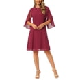 thumbnail image 2 of INSPIRE CHIC Women's Chiffon Dresses Flutter 3/4 Sleeve Crewneck Flowy Knee Length Dress Cocktail Party Wedding Outfits M Wine Red, 2 of 6