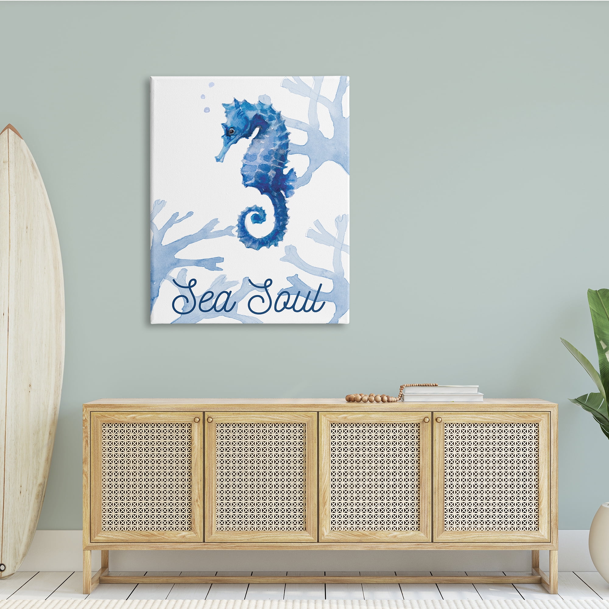 Stupell Industries Sea Soul Sentiment Tranquil Blue Seahorse Ocean Coral, 36 x 48, Design by Lanie Loreth