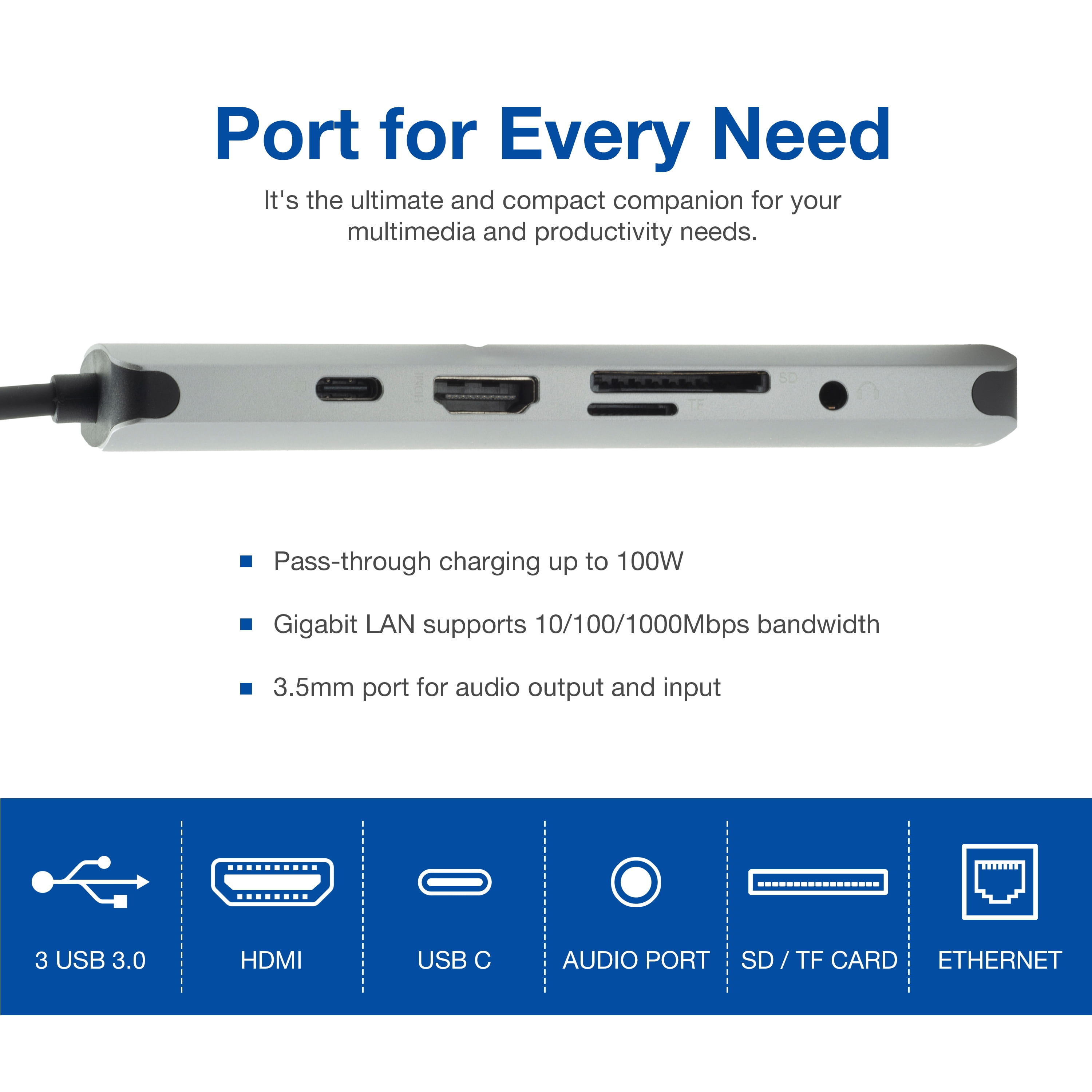 Verbatim 9-in-1 USB-C Hub with 4K HDMI, Power Delivery, USB 3.0, SD Card Reader & Gigabit Ethernet Port