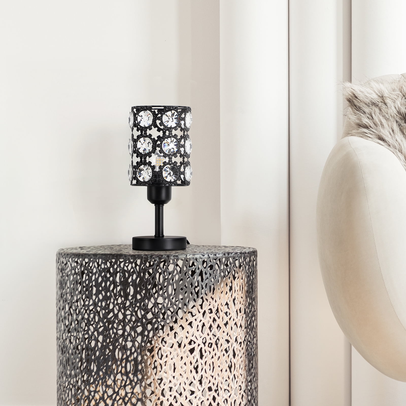 2-Pack Sunflower Black Crystal Table Lamps - Decorative Black Metal & Crystal Shade Lamps for Bedroom & Living Room