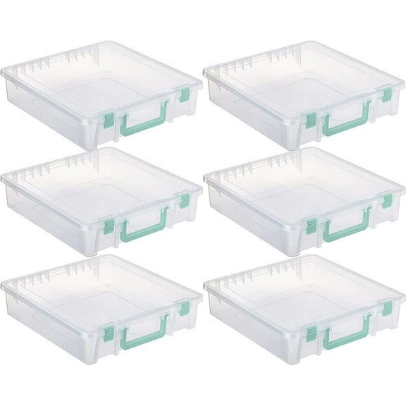 12” x 12” Plastic Scrapbook Storage Case by Simply Tidy - Portable Case for Documents, Papers, Sewing, Crafts - Clear, Bulk 6 Pack