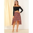 thumbnail image 3 of INSPIRE CHIC Falda Floral Midi De Gasa Lúrex Con Cintura Elástica Y Dobladillo Alto Y Bajo Para Mujer Rojo M, 3 of 6