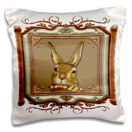 3dRose Cute Bunny Holding a Pussy Willow Branch in a Wooden Look Frame - Pillow Case, 16 by (The Best Looking Pussy)