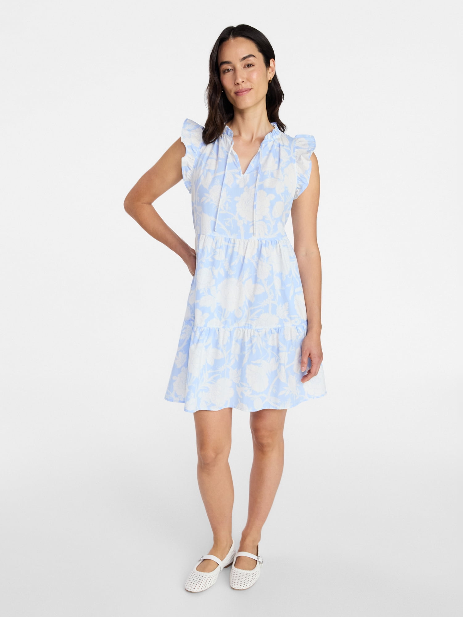 Time and Tru Women’s and Women’s Plus Flutter Sleeve Mini Dress, Sizes XS-4X