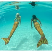 Fin Fun Mermaidens - Mermaid Swimming Tails with Monofin for Kids, Kids 10 Size, Tropical Sunrise, 2 Pcs