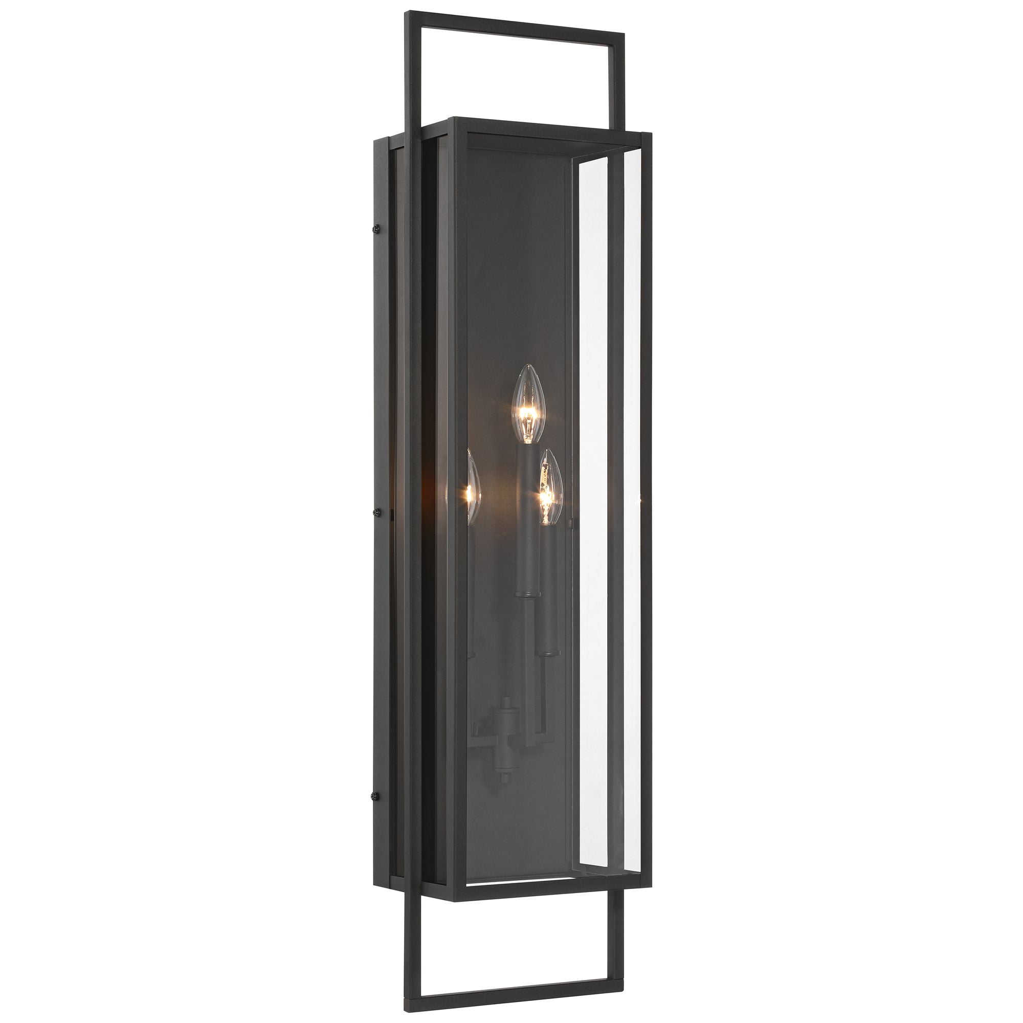Possini Euro Design Jericho 35" High Modern Outdoor Wall Light Fixture Mount Porch House Weatherproof Textured Black Glass Shade