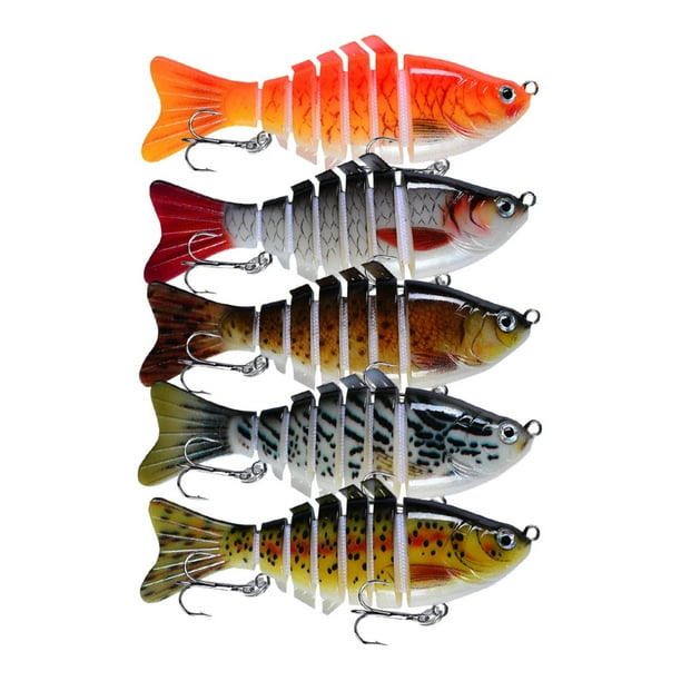 Kit de 5 señuelos de pesca, señuelos de natación multiarticulados, aparejos de pesca para al aire libre, señuelos artificiales con anzuelos trip