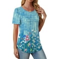 thumbnail image 3 of Fantaslook Women Blouses Dressy Casual Summer Short Sleeve Shirts Crew Neck Pleated Tunic Tops, 3 of 8