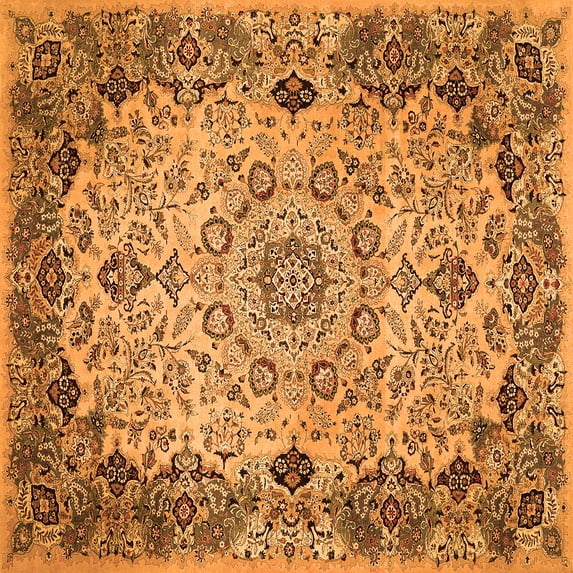 Ahgly Company Indoor Square Medallion Orange Traditional Area Rugs, 4' Square
