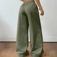 thumbnail image 5 of YIFUNIN Women's Solid Color Elastic Waist Wide Leg Pants, Casual Drawstring Trousers for Lounge Wear, Loose Fit Comfortable Everyday Bottoms,Army Green L, 5 of 5
