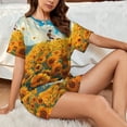 thumbnail image 4 of Uemuo Clear Sky Sunflower Pattern Women's Short-Sleeved Pajama, Button-Front Loungewear, 2-Piece Summer Sleepwear, Elastic Drawstring Shorts-XX-Large, 4 of 7
