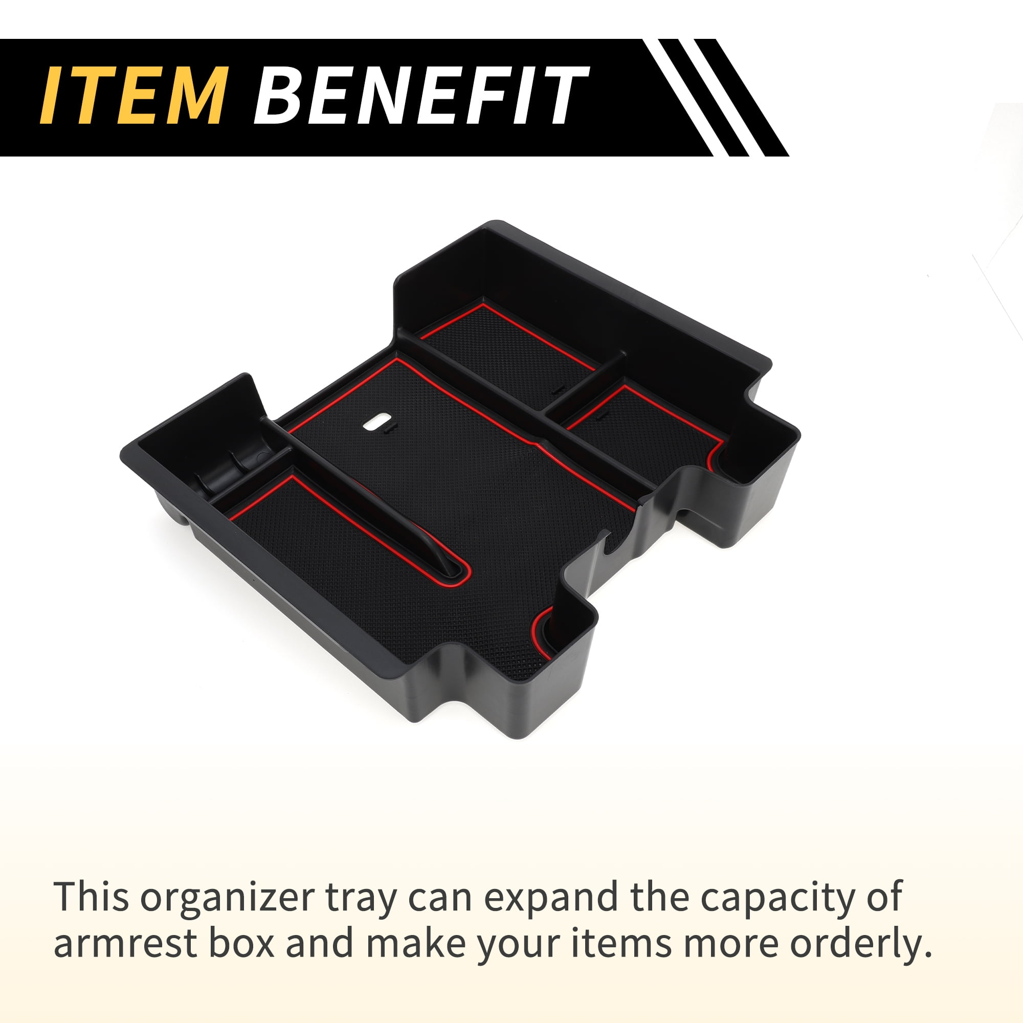 Unique Bargains Full Center Console Organizer Tray for Chevy Silverado 1500 for GMC Sierra 1500 2019-2022 Armrest Storage Box Insert Tray Full Console w/Bucket Seats ONLY Plastic Black Red