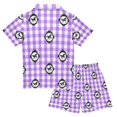 thumbnail image 2 of FORMRS Niños Short Sleeve Top and Pants Pajama Set Unisex Satin 2-Piece Sleepwear, Sizes 7-8Y, Purple Plaid Horse Pattern, 2 of 8