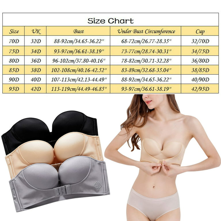 Dtydtpe Clearance Sales, Bras for Women, Womens 3Pcs Solid Color Strapless  Non Slip Adjustment Rimless Dress Bra D Cup Bras for Women, No Underwire