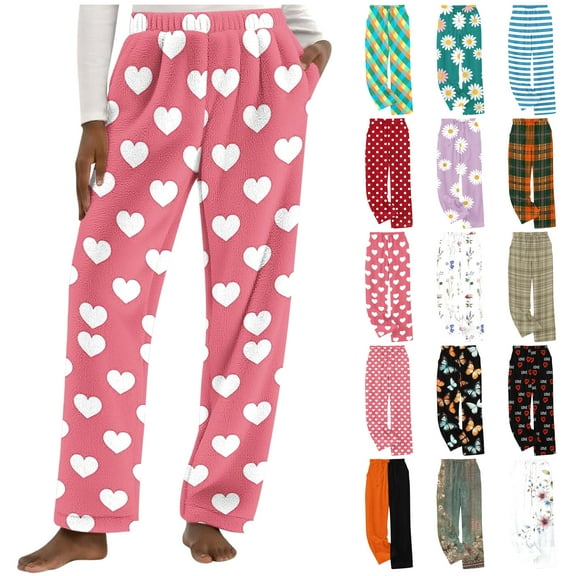 DDAPJ pyju Womens Plush Pajama Pants Soft Fuzzy Pajama Bottoms for Women Cozy Pj Fleece Lounge Pants Multicolor#3 M
