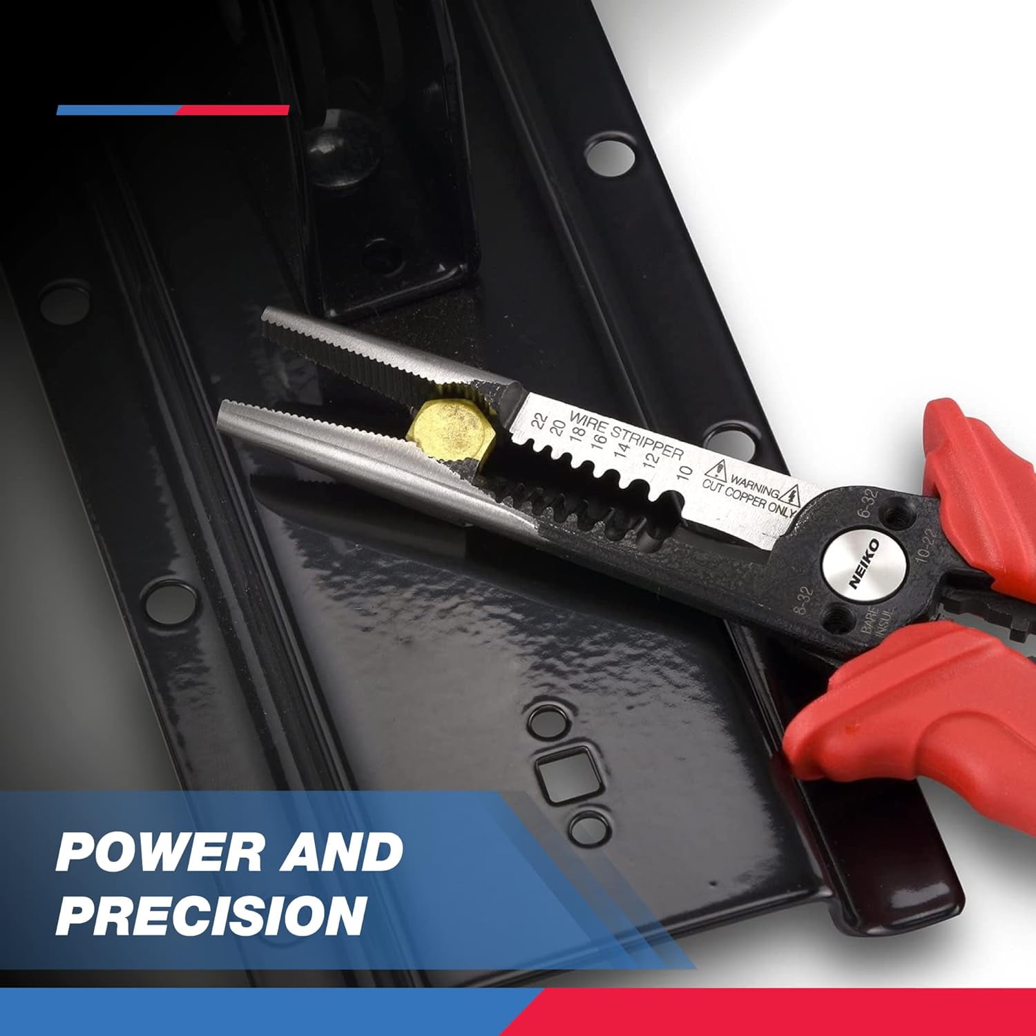 NEIKO 02038A 6-in-1 Wire Service Tool | 8-1/2" Length | Gripper, Crimper, Stripper, Cutter, Extractor, Electrician Pliers