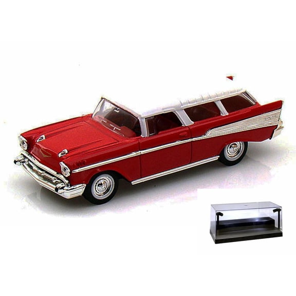 Diecast Car w/LED Display Case - 1957 Chevrolet Nomad, Red - Yatming 94203 - 1/43 Scale Diecast Model Toy Car