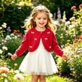thumbnail image 2 of Faraee Toddler Girl Sweater Cardigan Kids Long Sleeve Bowknot Cute Crop Sweaters Ruffle Trim Hem School Uniforms Dress up Jacket 1-14 Years Red, 2 of 5