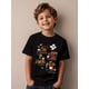 thumbnail image 1 of Toddler Boys' Spooky Construction Trucks Halloween T-Shirt - Black With orange Graphic, Cute Bulldozer & Dump Truck Design, Soft Round Neck Casual Playwear For Halloween Parties, 1 of 6