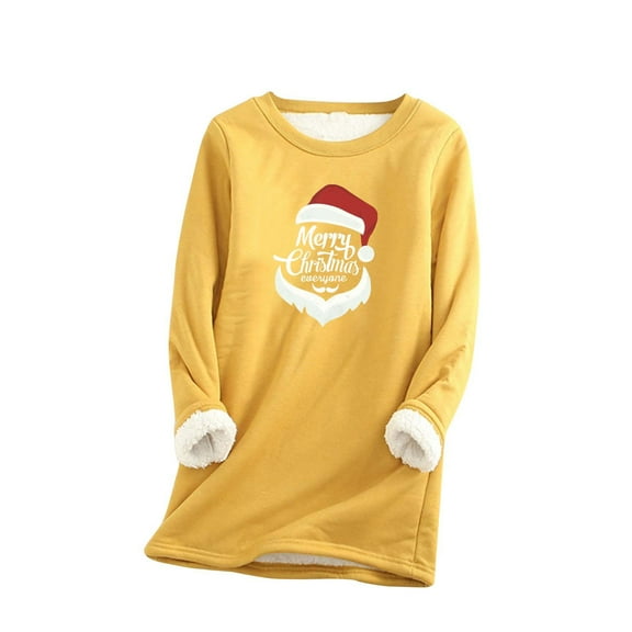 Plus Size Long Sleeve Fleece Tops for Women Round Neck Printed Sweatshirt Winter Loose Casual Pullover