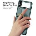 thumbnail image 3 of Dteck Case with Galaxy Z Flip 3 Case with Ring, Z Flip 3 Case with 9H Glass Camera Lens Protector, Leather Full Protective Shockproof Anti-Scratch Slim Cover for Z Flip 3 Case, Darkgreen, 3 of 5