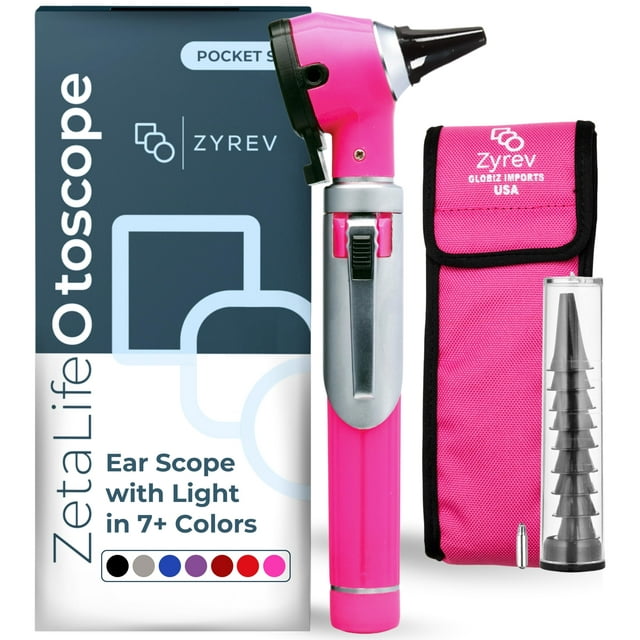 Zyrev ZetaLife Otoscope - Ear Scope with Light, Ear-Infection Detector, Pocket Size (Pink Color)