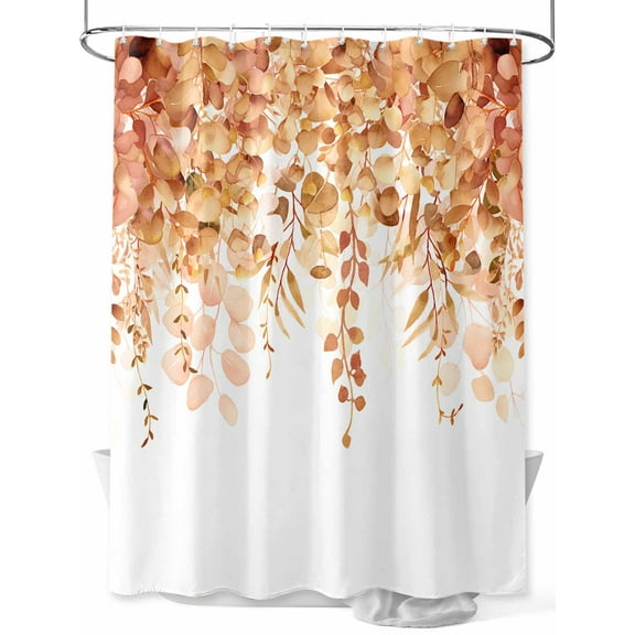 Shower Curtain Orange Eucalyptus Shower Curtains for Bathroom, Waterproof Polyester Shower Curtain Set with Hooks, Standard Size 66" x 72" Watercolor Leaves