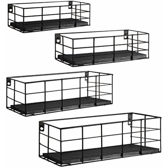 4 Set Floating Shelves Wall Shelves for Storage Hanging Shelves Wall Mounted for Living Room Kitchen and Bedroom Bathroom for Wall Decorative Storage (Black)